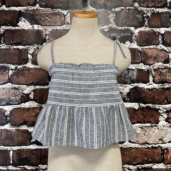 Roxy Tank Top Crop NWT Bikini Mood Boxy Linen Stripes Gray White Size X Small XS - Picture 4 of 14